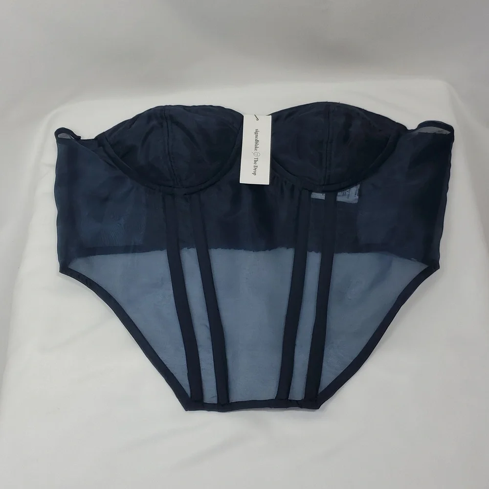 The Drop womens Sky Captain Organza Corset by @signedblakeBlouses ~ Blue - Picture 7 of 16